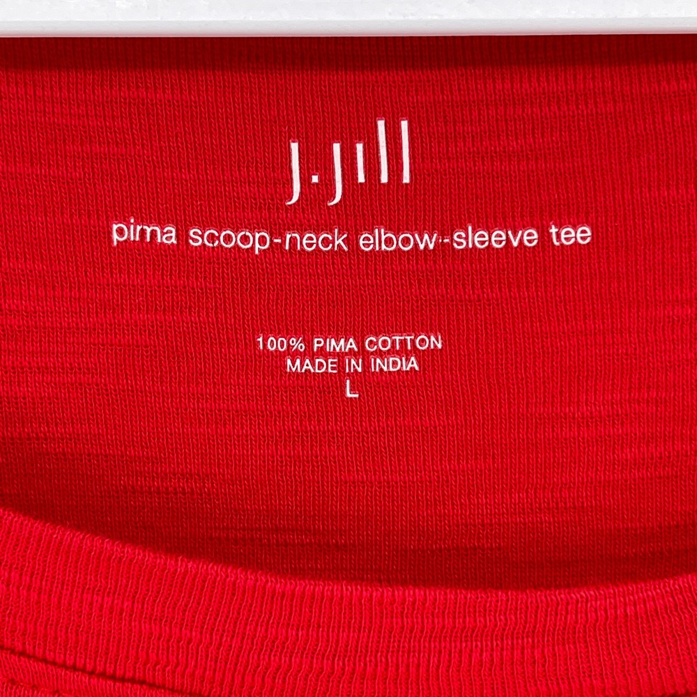 J. Jill Red Pima Cotton Slub Knit Scoop Neck Elbow Sleeve Tee Womens Large - Picture 4 of 9